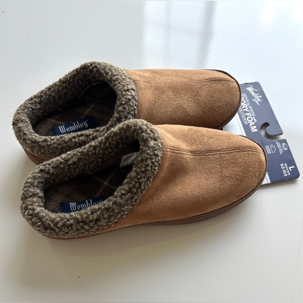 NWT Wembley Brown Indoor Outdoor Memory Foam Comfy Slippers Men’s Large 9.5-10.5